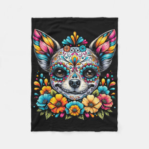 Cinco De Mayo Chihuahua Dog Sugar Skull Flower  Fleece Blanket