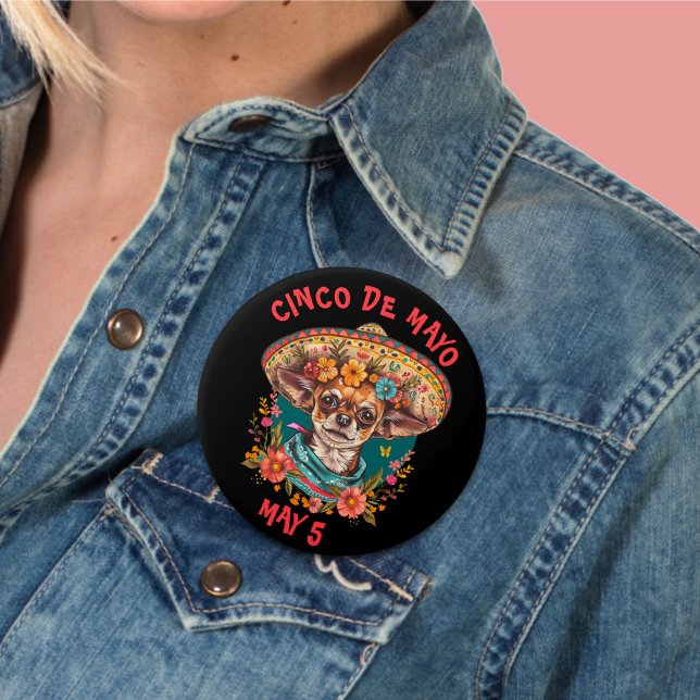 Cinco de Mayo Chihuahua Wearing Sombrero & Serape 7.5 Cm Round Badge (Creator Uploaded)