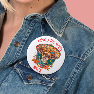 Cinco de Mayo Chihuahua Wearing Sombrero & Serape 7.5 Cm Round Badge