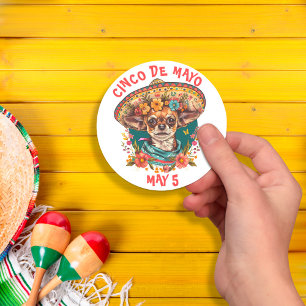 Cinco de Mayo Chihuahua Wearing Sombrero & Serape Classic Round Sticker