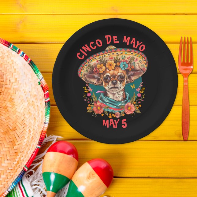 Cinco de Mayo Chihuahua Wearing Sombrero & Serape Paper Plate (Creator Uploaded)