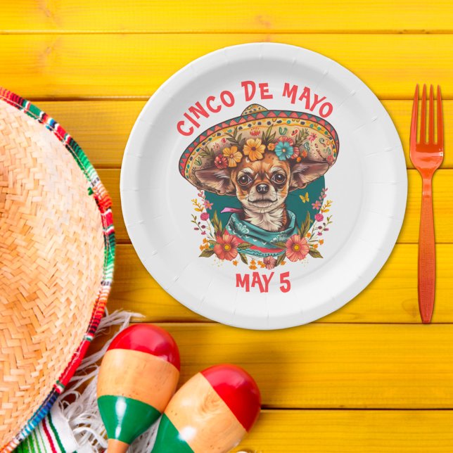Cinco de Mayo Chihuahua Wearing Sombrero & Serape Paper Plate (Creator Uploaded)