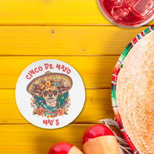 Cinco de Mayo Chihuahua Wearing Sombrero & Serape Round Paper Coaster