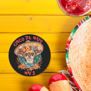 Cinco de Mayo Chihuahua Wearing Sombrero & Serape Round Paper Coaster