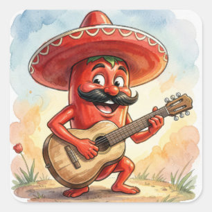 Cinco de Mayo Chilli Guitar Player Square Sticker