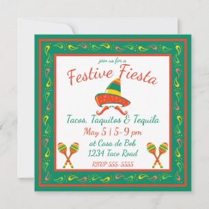Cinco de Mayo Chilli Peppers and Sombrero Invitation