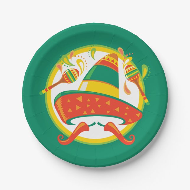 Cinco de Mayo Chilli Peppers and Sombrero Paper Plate (Front)