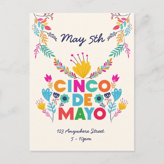 Cinco de Mayo Colourful Invitation Postcard (Front)