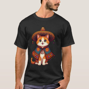 Cinco De Mayo Cute Mexican Cat Sombrero Poncho Cin T-Shirt