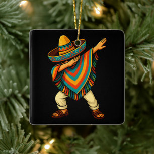 Cinco de Mayo Dabbing Mexican Poncho Ceramic Ornament
