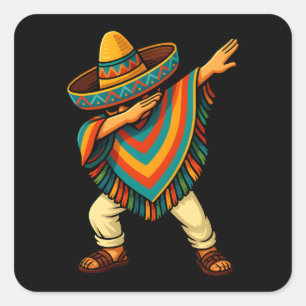 Cinco de Mayo Dabbing Mexican Poncho Square Sticker