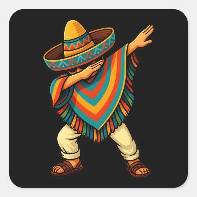 Cinco de Mayo Dabbing Mexican Poncho Square Sticker (Front)