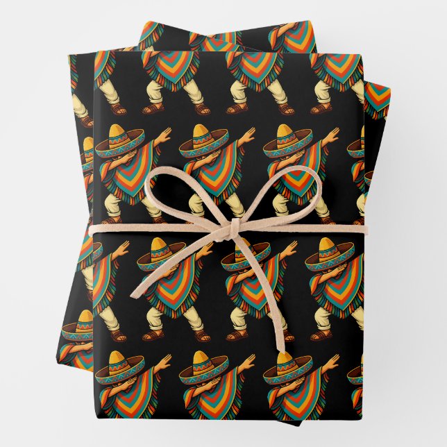 Cinco de Mayo Dabbing Mexican Poncho Wrapping Paper Sheet (In situ)