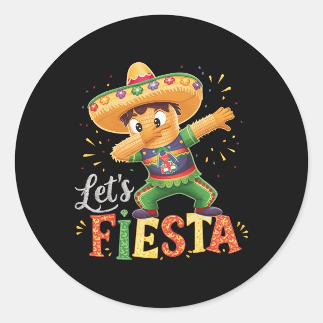 Cinco De Mayo Dabbing Pinata Let's Fiesta Squad Da Classic Round Sticker (Front)