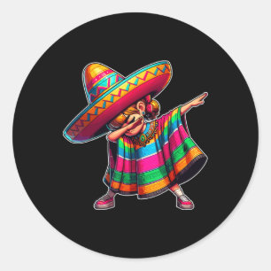 Cinco De Mayo Dabbing Poncho Sombrero Mexican Dab  Classic Round Sticker