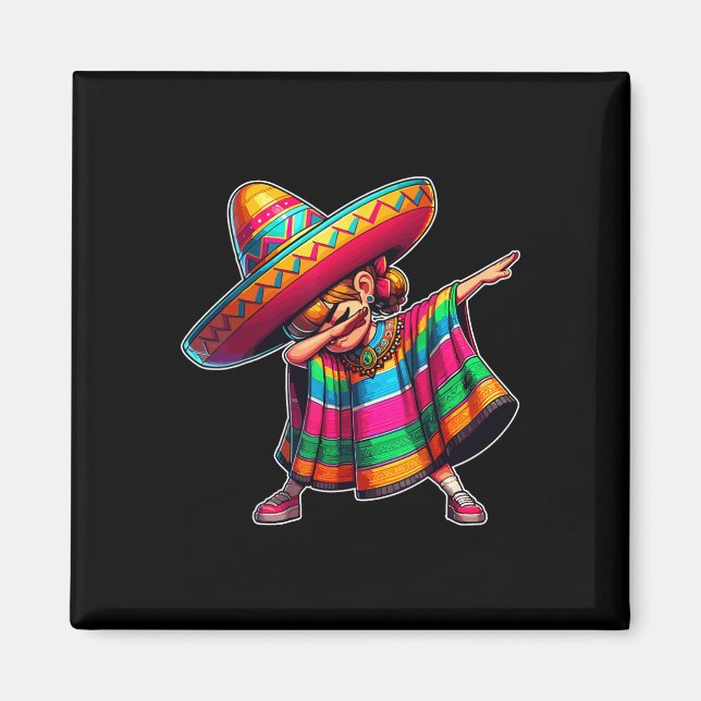 Cinco De Mayo Dabbing Poncho Sombrero Mexican Dab  Magnet (Front)