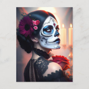 Cinco de Mayo Day of the Dead Beauty with Rose ART Postcard