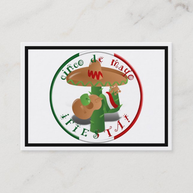 Cinco De Mayo Fiesta!  Cactus with Sombrero Business Card (Front)