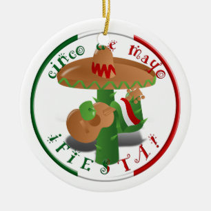 Cinco De Mayo Fiesta!  Cactus with Sombrero Ceramic Tree Decoration