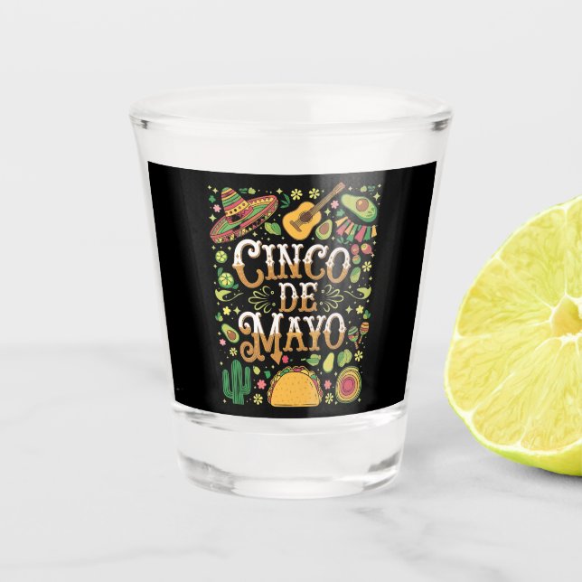 Cinco De Mayo Fiesta Cute Party Elements Shot Glass (Front)