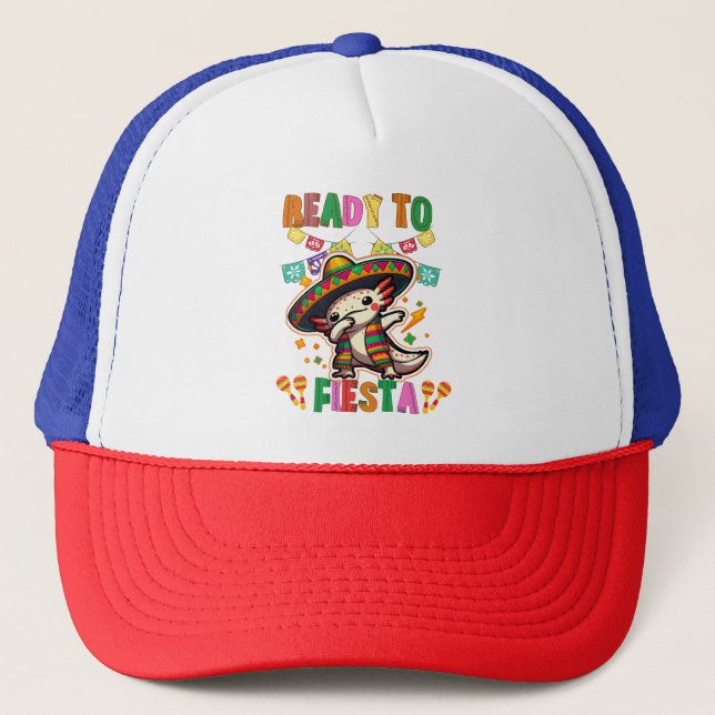 Cinco de Mayo Fiesta Fun Adorable Axolotl Party  Trucker Hat (Front)