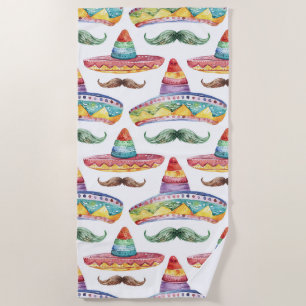Cinco de Mayo Fiesta Hats Moustaches Beach Towel