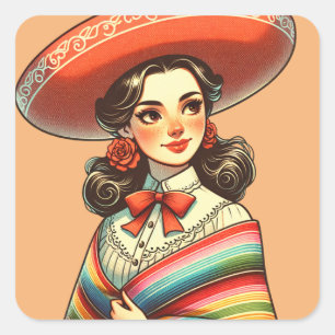 Cinco de Mayo Fiesta Party Favor Festive Square Sticker