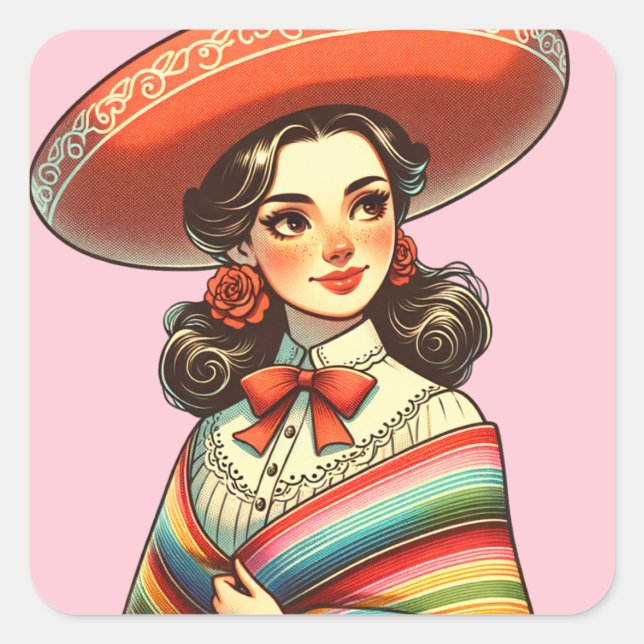 Cinco de Mayo Fiesta Party Favour Festive Square Sticker (Front)