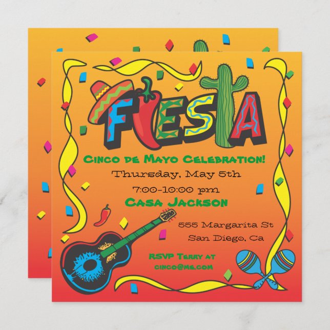 Cinco De Mayo Fiesta Party Invitation (Front/Back)