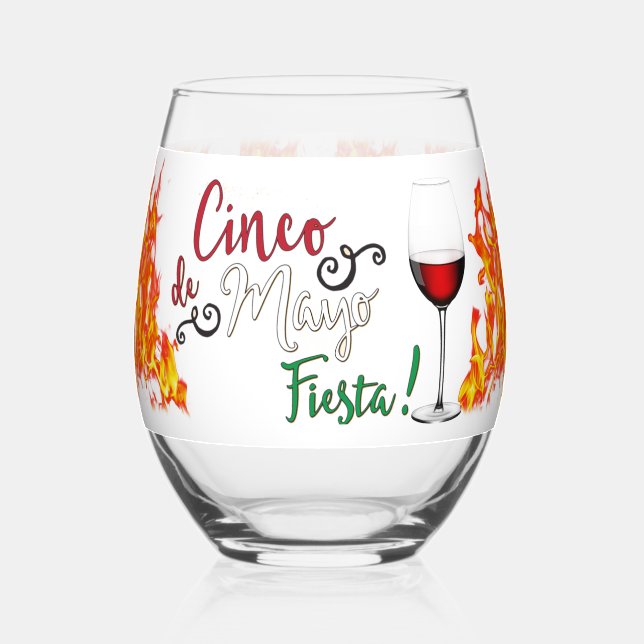 cinco-de-mayo-fiesta stemless wine glass (Front)