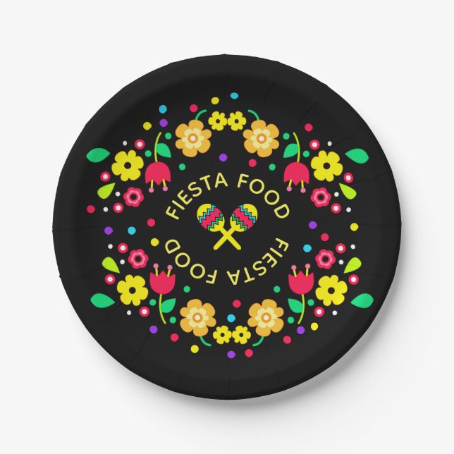 Cinco de Mayo Floral Folk Art and Maracas Paper Plate (Front)