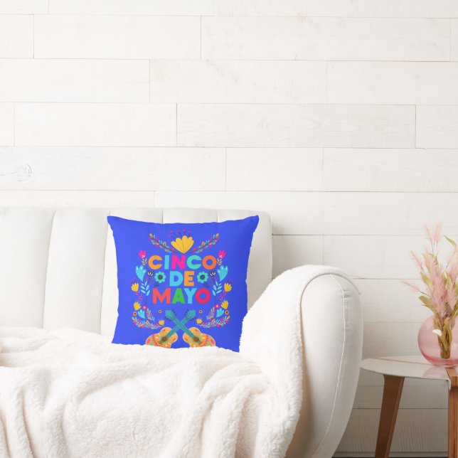 Cinco De Mayo flowers and Guitars  Cushion (Couch)