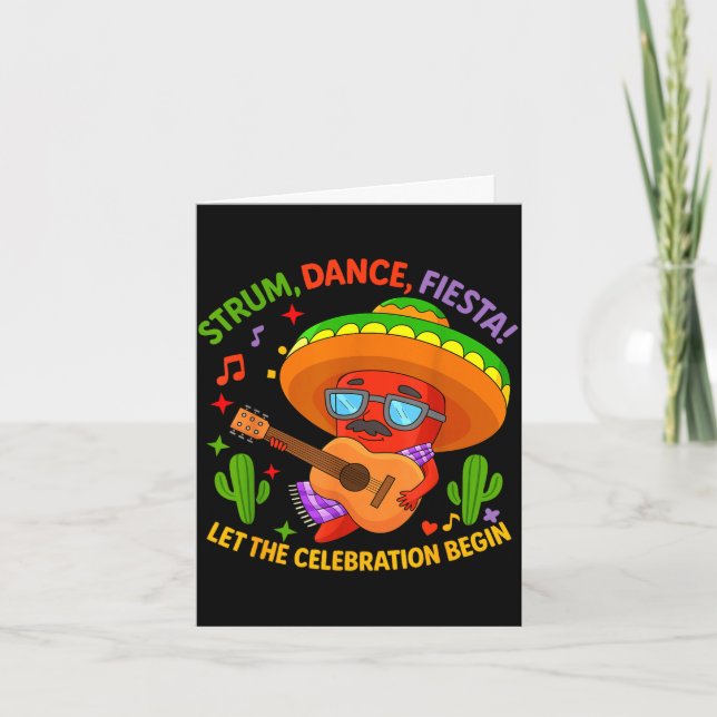 Cinco de mayo funny chilli pepper sombrero strum card (Front)