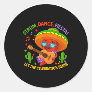 Cinco de mayo funny chilli pepper sombrero strum classic round sticker
