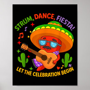 Cinco de mayo funny chilli pepper sombrero strum poster