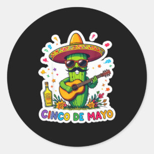 Cinco de mayo funny mexican cactus sunglassesCinco Classic Round Sticker