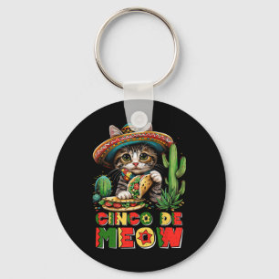 Cinco De Mayo Funny Mexican Cat Sombrero Poncho Me Key Ring
