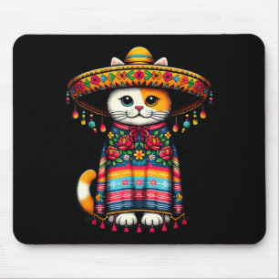 Cinco De Mayo Funny Mexican Cat Sombrero Poncho Mouse Pad