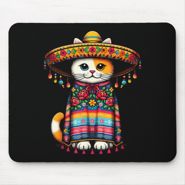 Cinco De Mayo Funny Mexican Cat Sombrero Poncho Mouse Pad (Front)