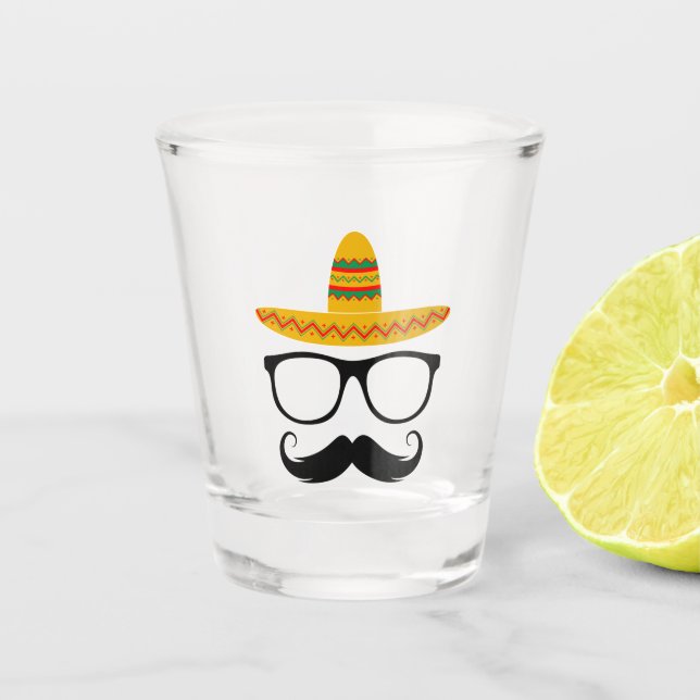 Cinco De Mayo Funny Party Sombrero Moustache Shot Glass (Front)