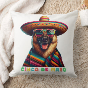Cinco De Mayo German Shepherd With Poncho Sombrero Cushion