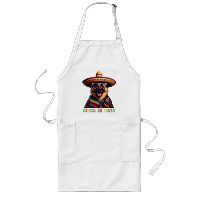Cinco De Mayo German Shepherd With Poncho Sombrero Long Apron (Front)