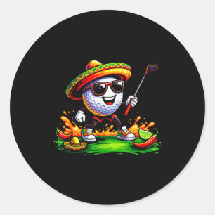 Cinco De Mayo Golf Ball Sombrero Sunglasses Golfer Classic Round Sticker