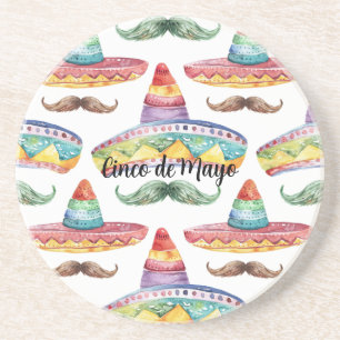 Cinco de Mayo Green Brown Moustaches Coaster
