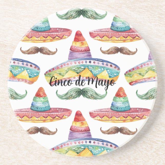 Cinco de Mayo Green Brown Moustaches Coaster (Front)