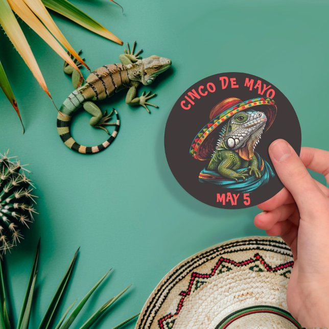 Cinco de Mayo Iguana Wearing Sombrero & Serape Classic Round Sticker (Creator Uploaded)