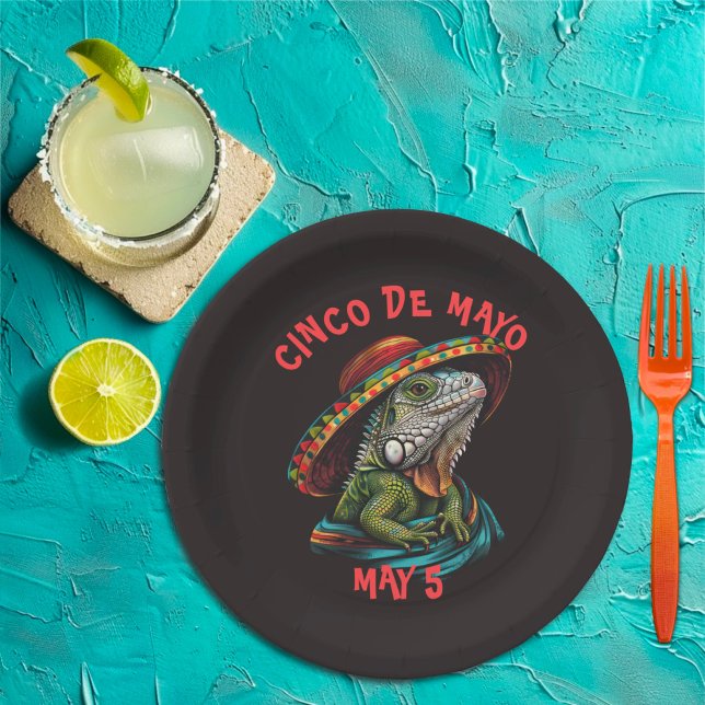 Cinco de Mayo Iguana Wearing Sombrero & Serape Paper Plate (Creator Uploaded)
