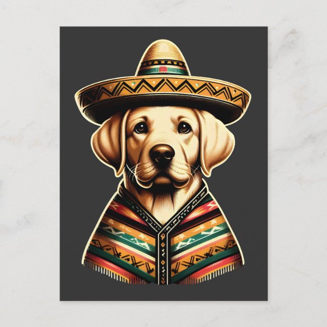 Cinco De Mayo Labrador Retriever Poncho Sombrero Holiday Postcard (Front)