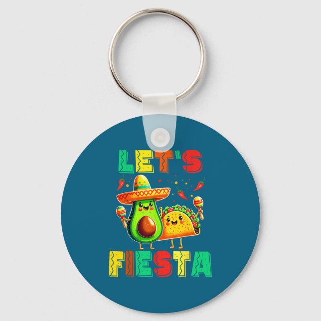 Cinco de mayo let's fiesta avocado and tacos cinco key ring (Front)