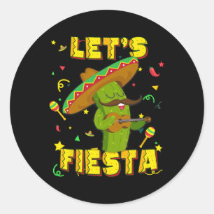 Cinco De Mayo Let's Fiesta Cactus Sombrero Hat Gif Classic Round Sticker